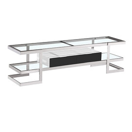 Laird Clear Glass TV Stand With White High Gloss Drawer