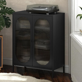 Lakes Metal Storage Cabinet 2 Fluted Glass Doors In Black