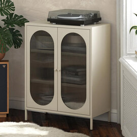 Lakes Metal Storage Cabinet 2 Fluted Glass Doors In Parchment