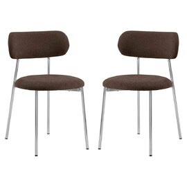 Lakeside Fabric Dining Chairs With Chrome Legs In Pair in Brown