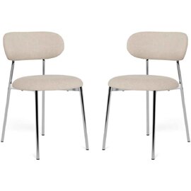 Lakeside Fabric Dining Chairs With Chrome Legs In Pair in Sand