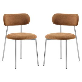 Lakeside Fabric Dining Chairs With Chrome Legs In Pair in Terracotta