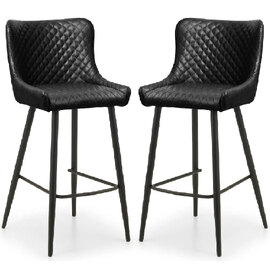 Lakia Black Faux Leather Bar Stools In Pair