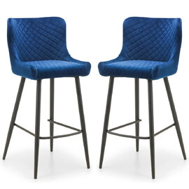 Lakia Blue Velvet Bar Stools With Black Legs - Pair