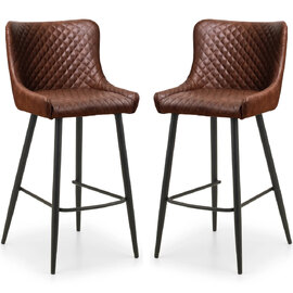 Lakia Brown Faux Leather Bar Stools With Black Legs - Pair