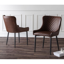 Lakia Brown Faux Leather Dining Chairs In Pair