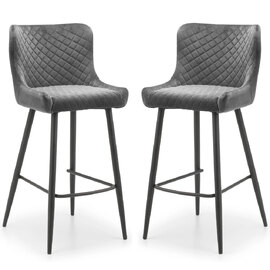 Lakia Grey Velvet Bar Stools With Black Legs - Pair