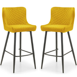 Lakia Mustard Velvet Bar Stools With Black Legs - Pair