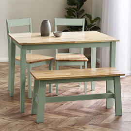 Lamar Green And Light Brown Wooden Dining Table With 2 Chairs 1 Bench