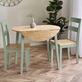 Lamar Green And Light Brown Wooden Drop Leaf Dining Table With 2 Chairs