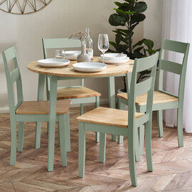 Lamar Green And Light Brown Wooden Drop Leaf Dining Table With 4 Chairs