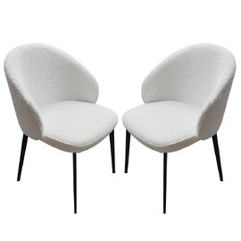 Lamar Ivory White Fabric Dining Chairs With Black Legs In Pair