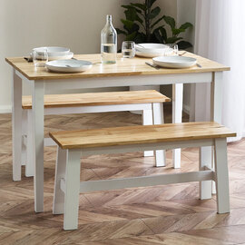 Lamar White Oak Wooden Rectangular Dining Table With 2 Bench