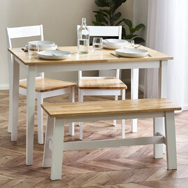 Lamar White Oak Wooden Rectangular Dining Table With 2 Chairs 1 Bench