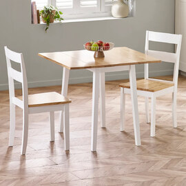 Lamar White Oak Wooden Square Drop Leaf Dining Table With 2 Chairs