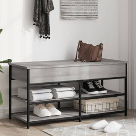 Lamar Wooden Large Shoe Storage Bench In Grey Sonoma
