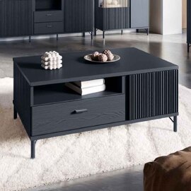 Lambeth Wooden Coffee Table With 2 Doors 1 Drawer In Graphite Black