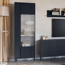 Lambeth Wooden Display Cabinet With 1 Glass Door In Graphite Black