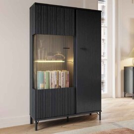 Lambeth Wooden Display Cabinet With 2 Glass Doors In Graphite Black