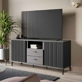 Lambeth Wooden TV Stand with 2 Doors 2 Drawers in Black Graphite