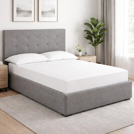 Lampe Fabric Ottoman Storage Double Bed In Soft Grey