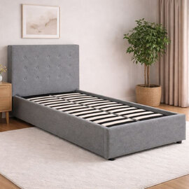 Lampe Fabric Single Bed In Soft Grey