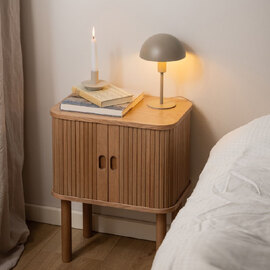Lampe Wooden Bedside Cabinet With Sliding Doors In Oak