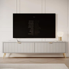 Lampe Wooden TV Stand With Metal Legs In Beige