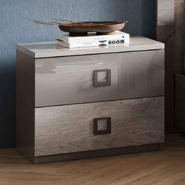 Lana High Gloss Bedside Cabinet with 2 Drawers in Grey and Oak
