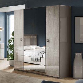 Lana High Gloss Wardrobe with 4 Doors in Grey and Oak