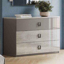 Lana Large High Gloss Chest of 3 Drawers in Grey and Oak