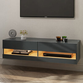 Langley Wall Hung Wooden TV Stand In Anthracite With LED