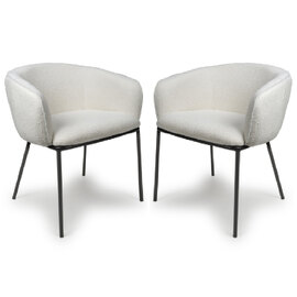 Langley White Fabric Dining Chairs With Black Legs In Pair