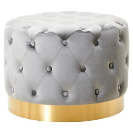 Langston Velvet Stool With Gold Base In Grey