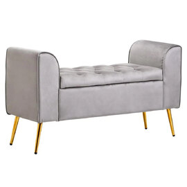 Langston Velvet Storage Ottoman In Grey
