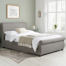 Lannister Fabric King Size Bed With 2 Drawers In Grey