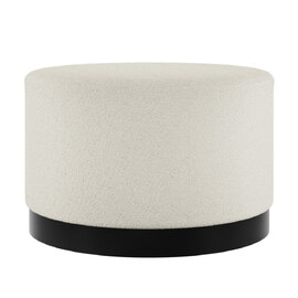 Lara Fabric Pouffe Large With Black Base In Ivory