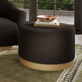 Lara Fabric Pouffe With Natural Base In Black