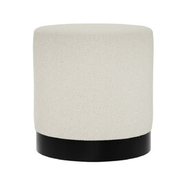 Lara Fabric Pouffe Small With Black Base In Ivory