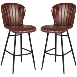 Laramie Claret Red Genuine Leather Bar Stools In Pair