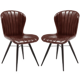 Laramie Claret Red Genuine Leather Side Dining Chairs In Pair