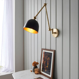 Laramie Matt Black Shade Wall Light In Antique Brass