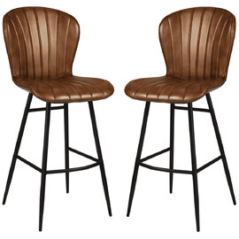 Laramie Pecan Brown Genuine Leather Bar Stools In Pair