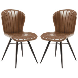 Laramie Pecan Brown Genuine Leather Side Dining Chairs In Pair