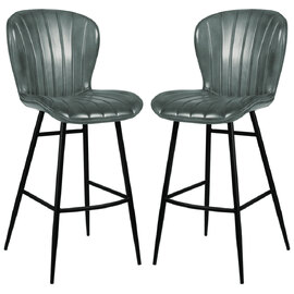 Laramie Steel Grey Genuine Leather Bar Stools In Pair