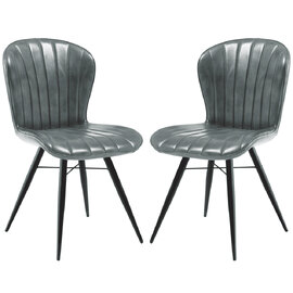 Laramie Steel Grey Genuine Leather Side Dining Chairs In Pair