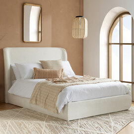 Laredo Fabric Ottoman Storage King Size Bed In Cream