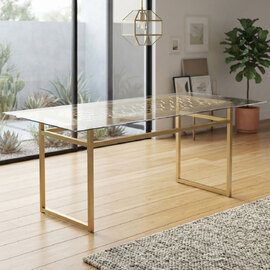 Larissa Glass Top Dining Table with Gold Metal Frame