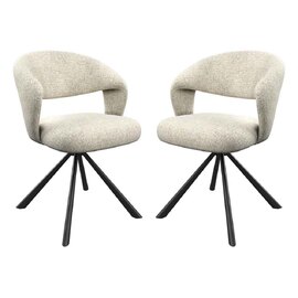 Laroz Champagne Fabric Dining Chairs with Black Legs in Pair