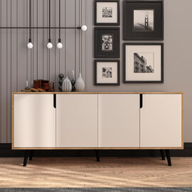 Latina Wooden Sideboard with 4 Doors in Sapphire Oak and White